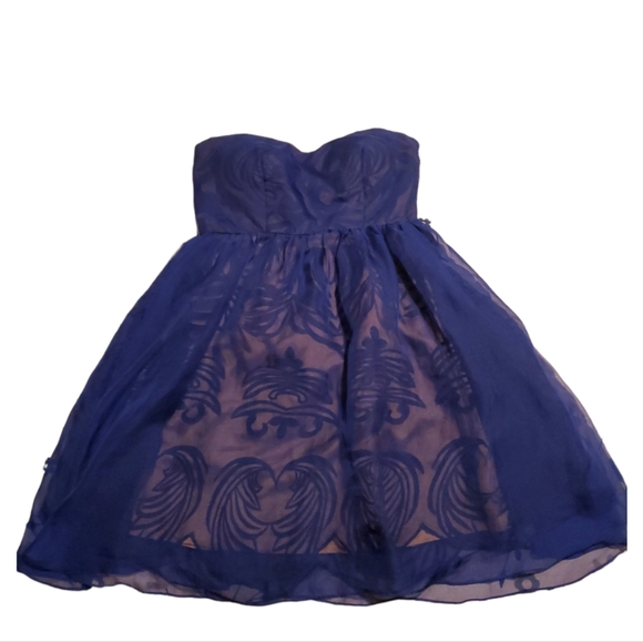 NWOT Modcloth Blue & Gold Strapless Dress 👗 - Picture 2 of 6